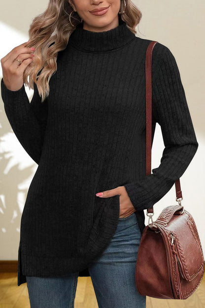 Turtleneck High Low Top Black