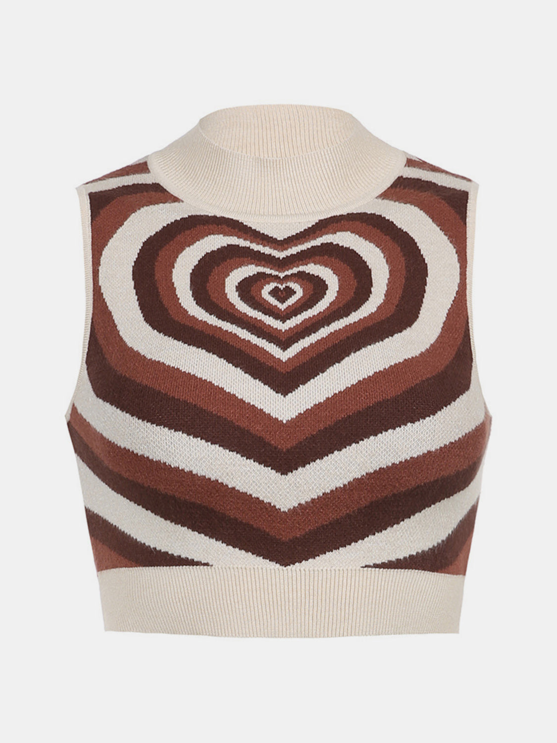 Heart Mock Neck Sweater Vest Brown