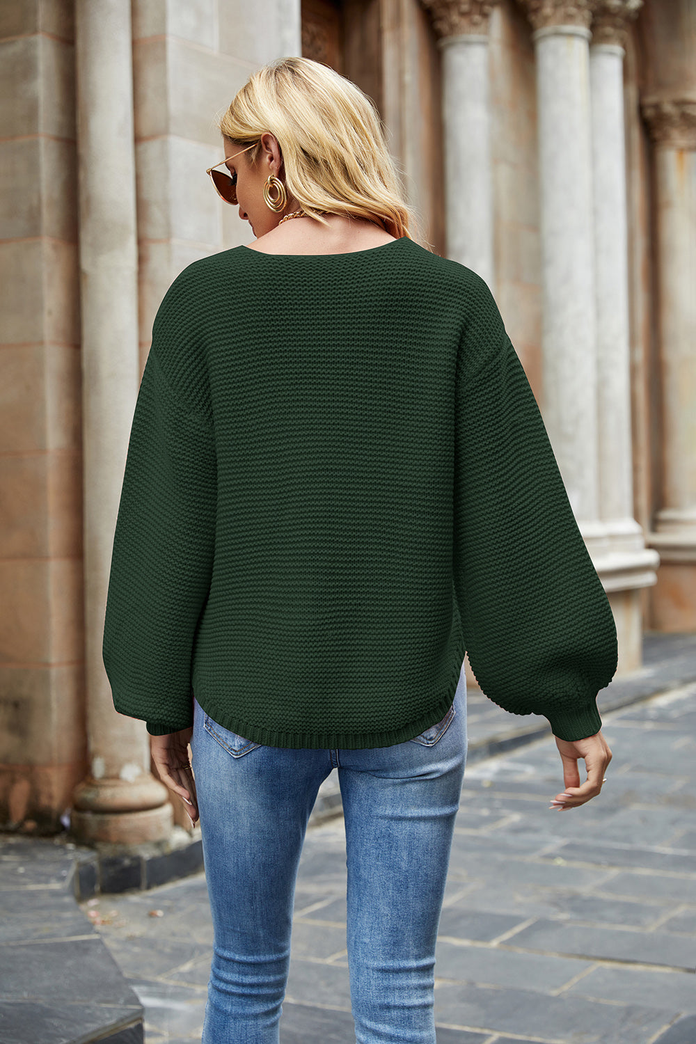 Round Neck Lantern Sleeve Sweater