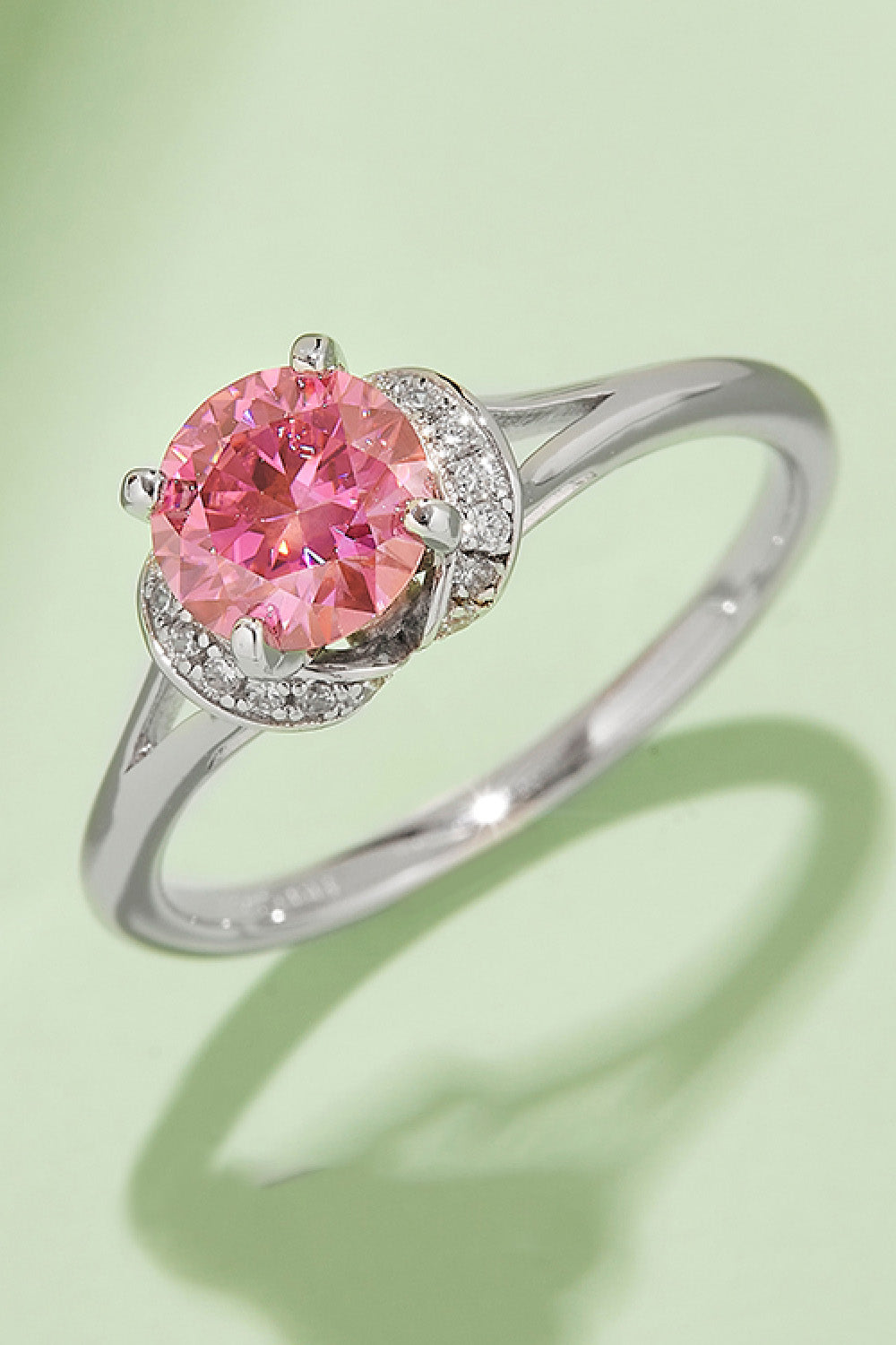 1 Carat Moissanite 4-Prong 925 Sterling Silver Ring Hot Pink