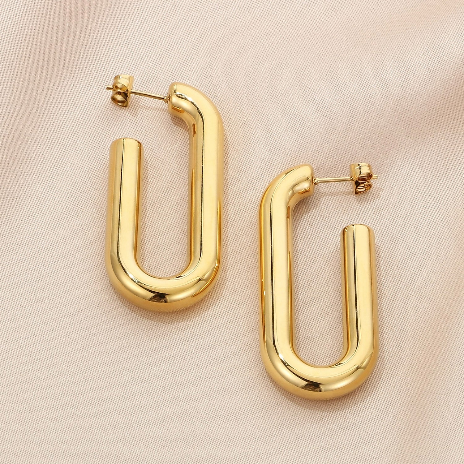 Stainless Steel Hinged Hoop Earrings Style A Gold One Size