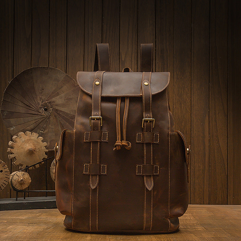 Retro Crazy Horse Leather Men's Backpack Casual Bag