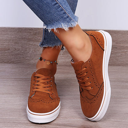 Suede Lace-Up Flat Sneakers Brown