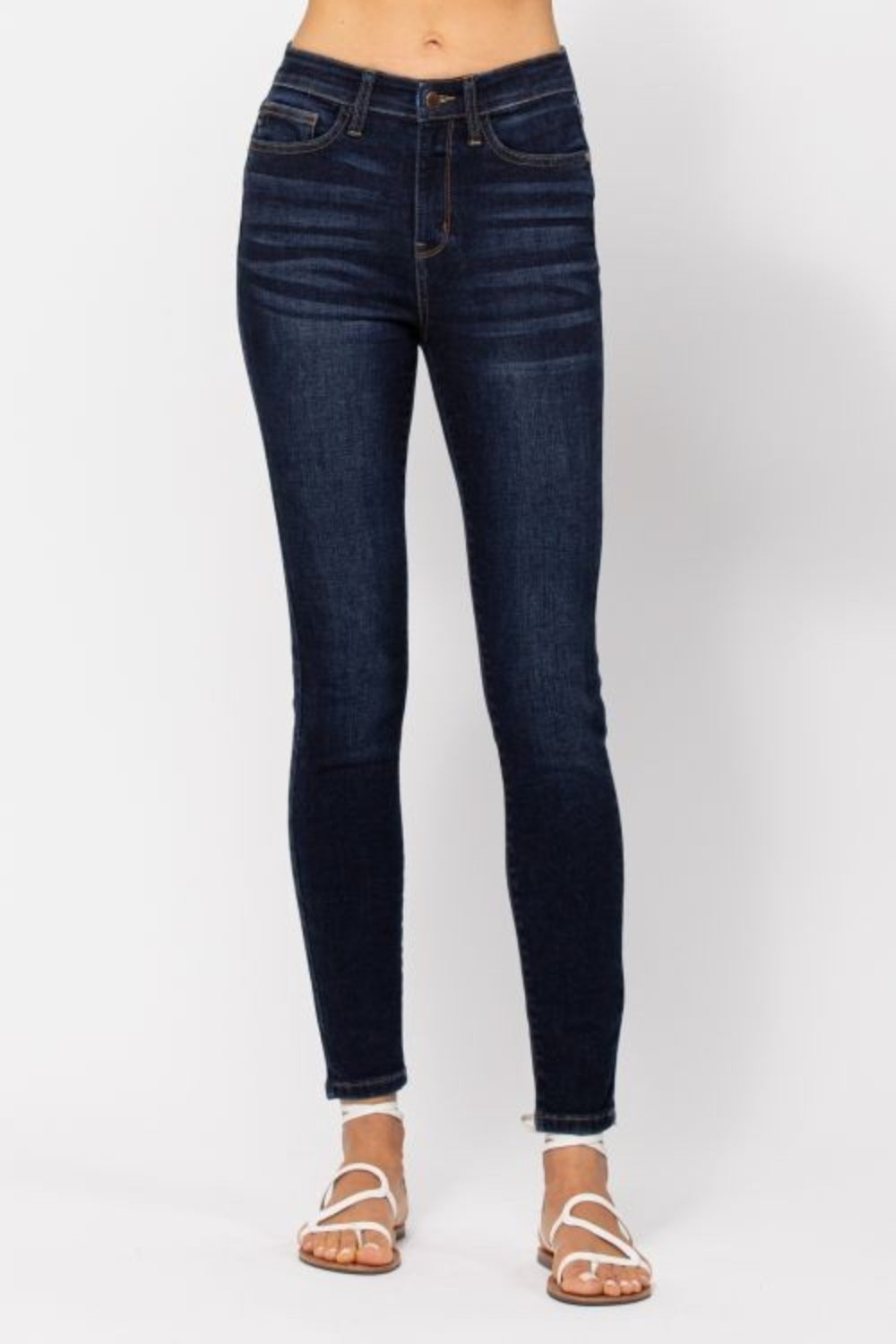 Judy Blue Full Size High Waist Handsand Skinny Jeans Dark