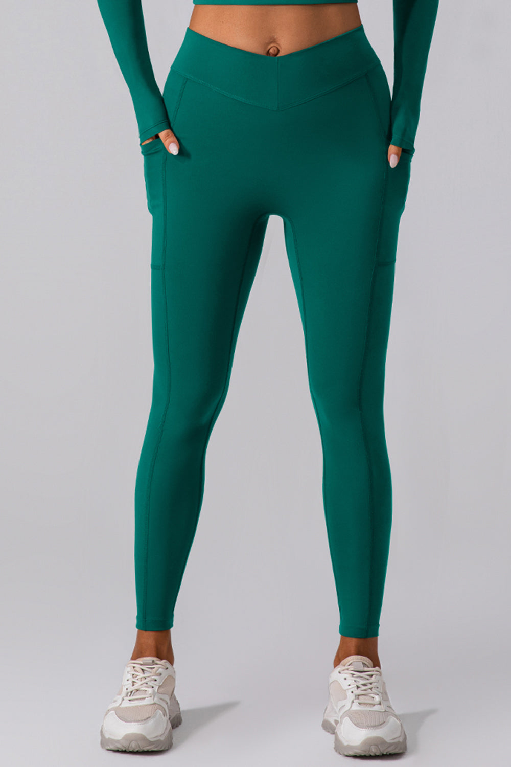 High Waist Active Leggings with Pockets Dark Green