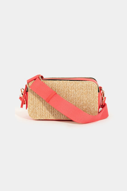 Fame Straw Contrast Crossbody Bag Fuchsia One Size