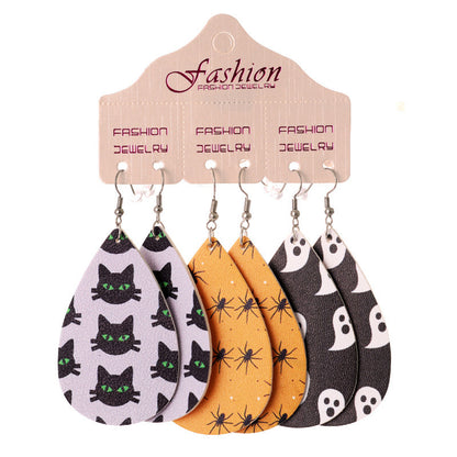 Halloween PU Teardrop Earrings Set Style E One Size