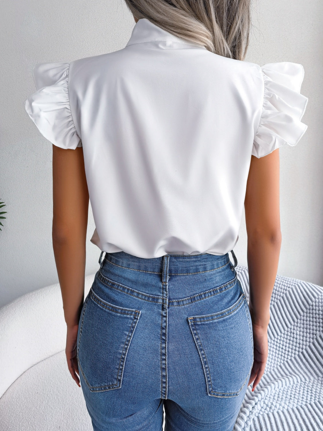 Tie Neck Cap Sleeve Blouse - Thandynie