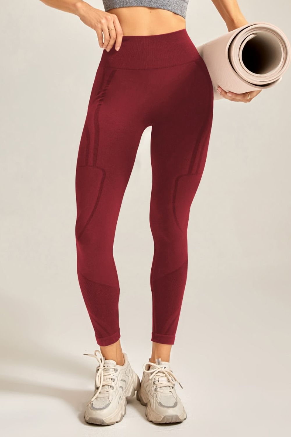 Wide Waistband Long Active Pants Wine