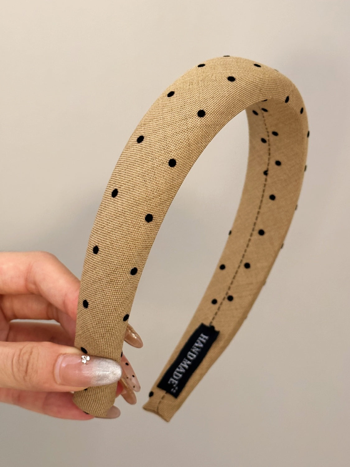 Polka Dot Polyester Wide Headband Camel One Size