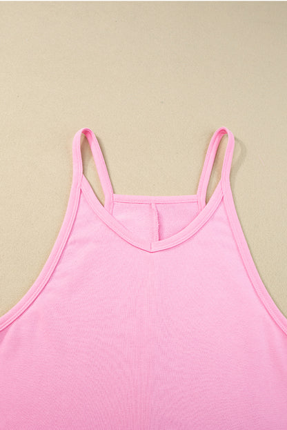 Pink Sleeveless Pocketed V Neck Jersey Romper