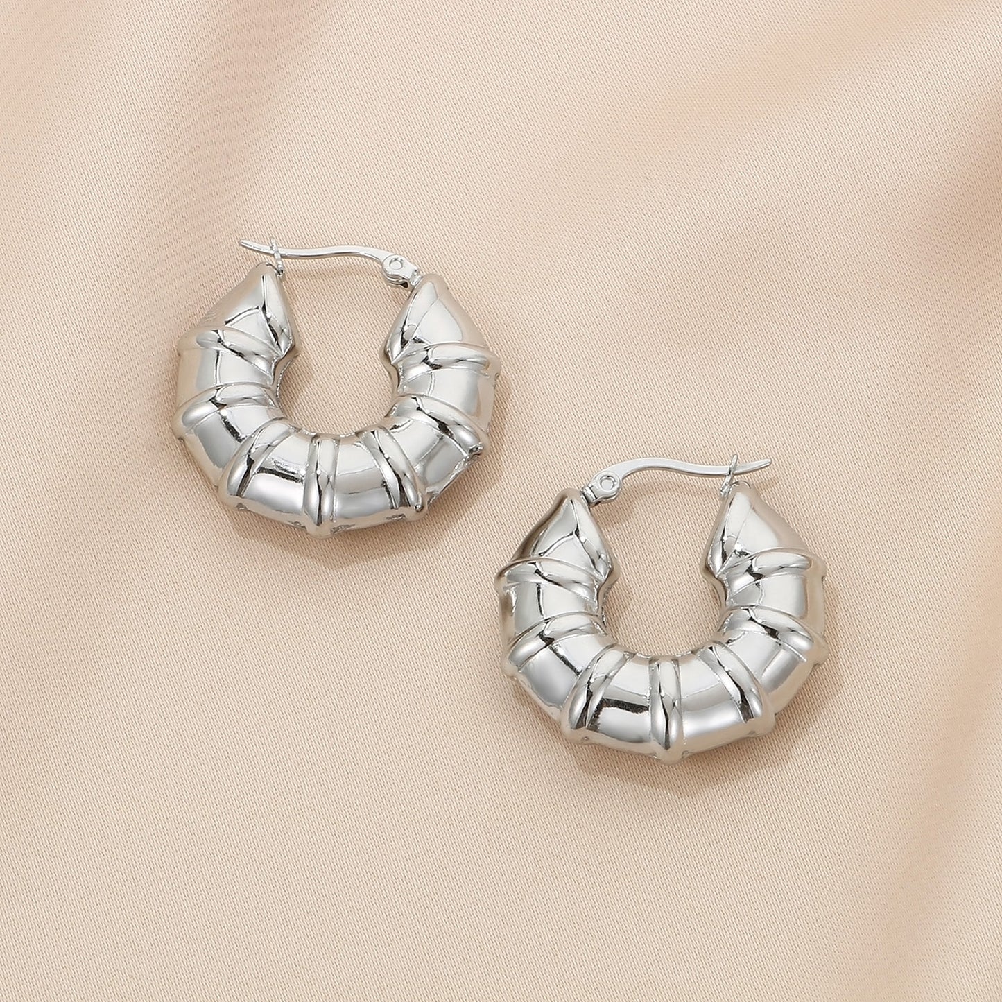 Stainless Steel Hinged Hoop Earrings Style E Silver One Size