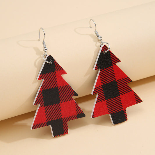 Christmas Tree PU Leather Dangle Earrings