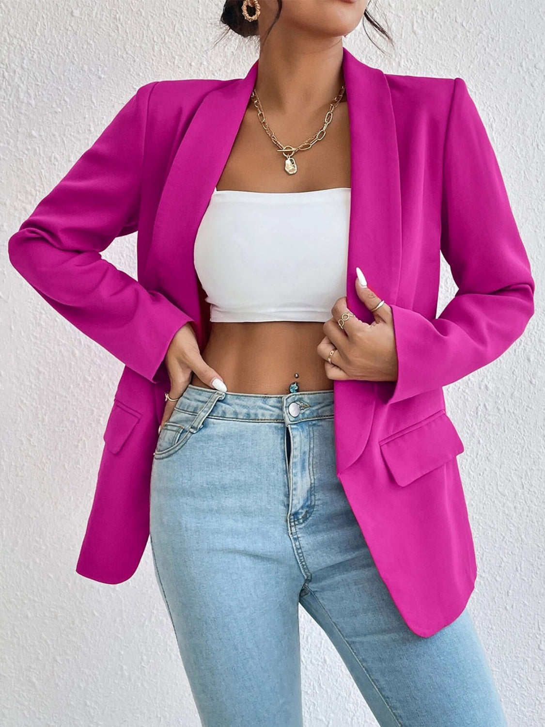 Shawl Collar Long Sleeve Blazer - Thandynie