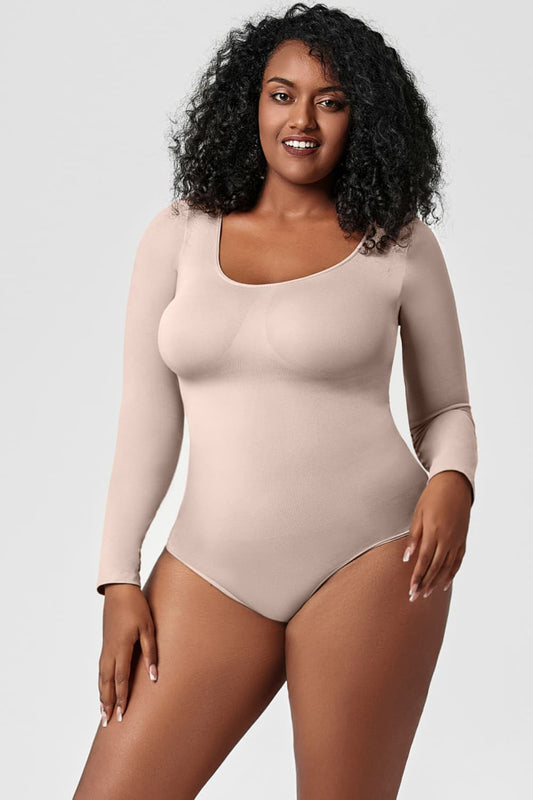 Long Sleeve Shaping Bodysuit Beige