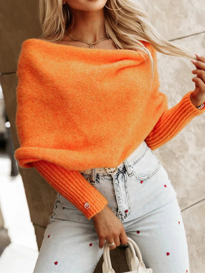 Long Sleeve Cropped Knit Top Orange One Size