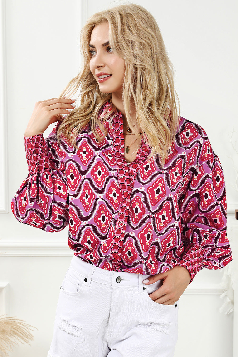 Printed Button Up Long Sleeve Shirt