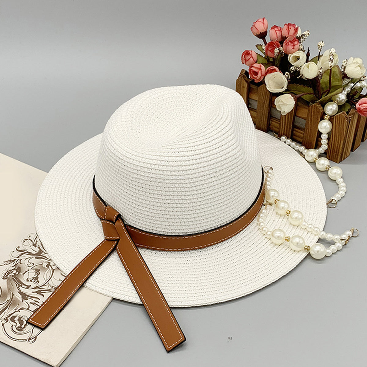Wide Brim Paper Braided Hat White One Size