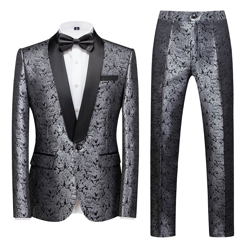 Men's Evening Dress Host Jacquard Two-piece Set 3D Silver