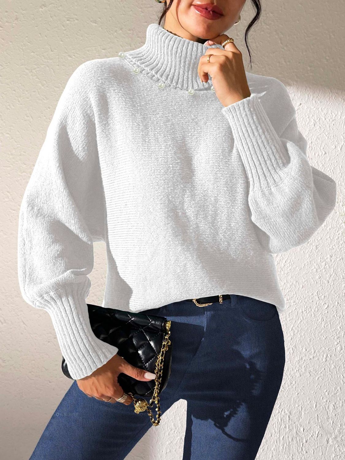 Turtleneck Long Sleeve Sweater White