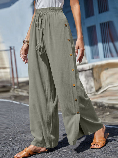 Full Size Tassel Wide Leg Pants Light Gray