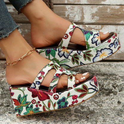 Cutout Floral Peep Toe Sandals White