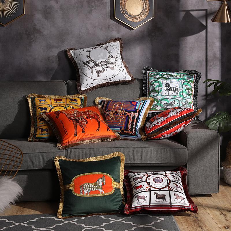 Double-sided Printed Fringe Pillow Sofa Cushion