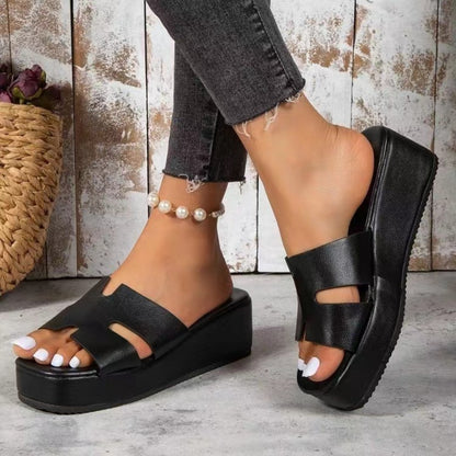 Open Toe Wedge Sandals Black