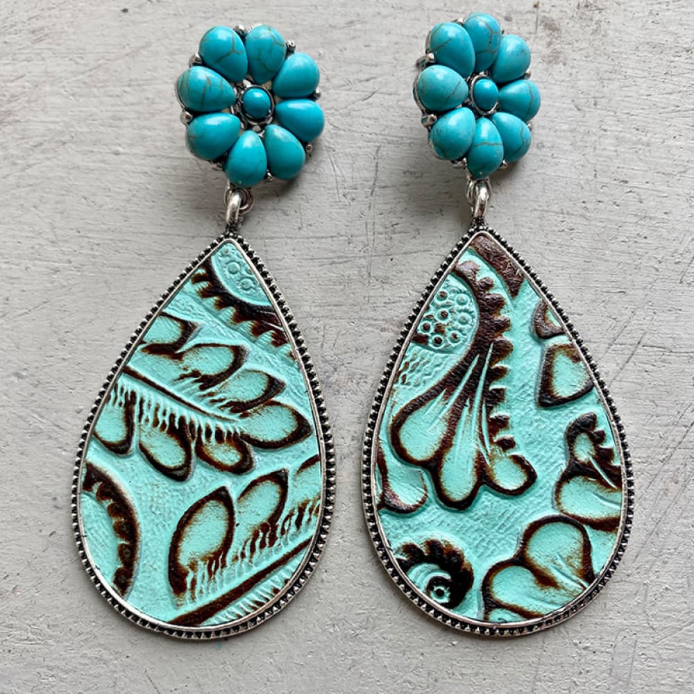 Turquoise Flower Teardrop Earrings Aqua One Size