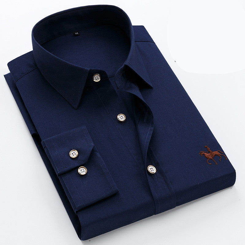 Men Fashion Long Sleeve Shirt Casual Navy Blue