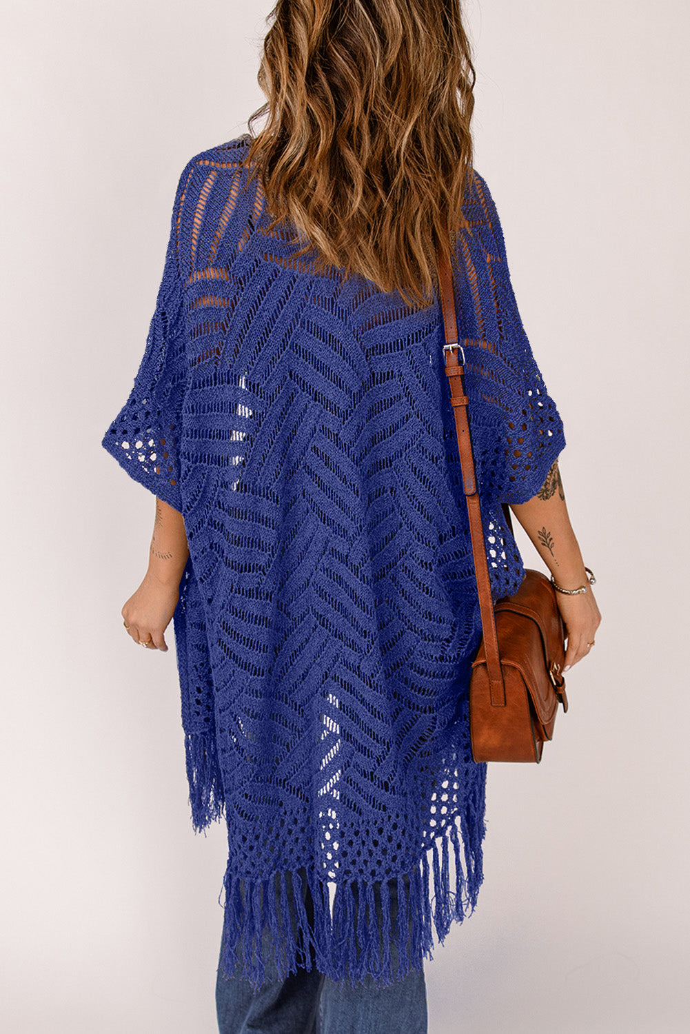 Openwork Open Front Cardigan with Fringes - Thandynie