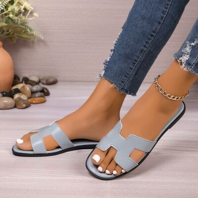 PU Leather Flat Sandals Light Blue