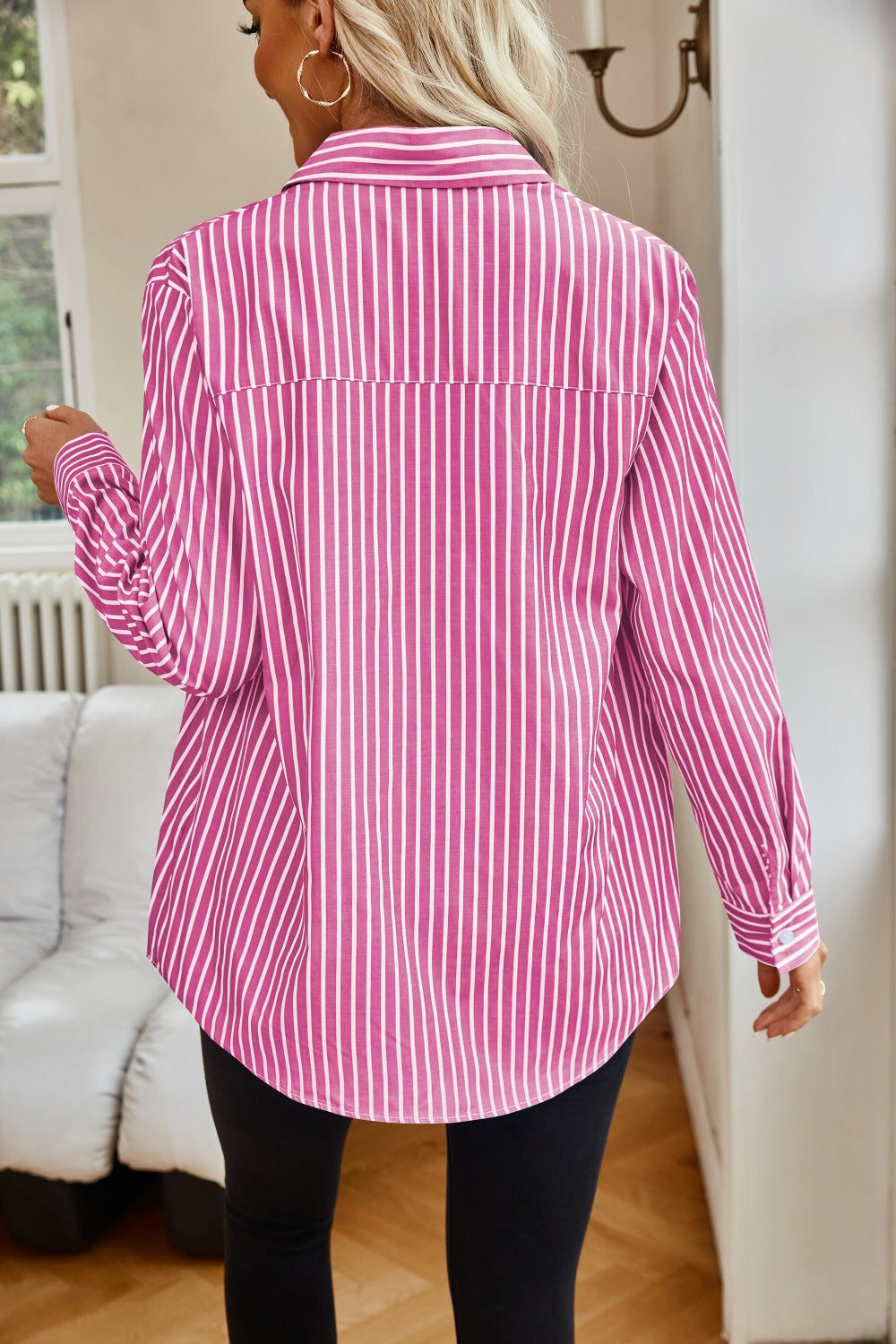 Striped Button Up Long Sleeve Shirt - Thandynie