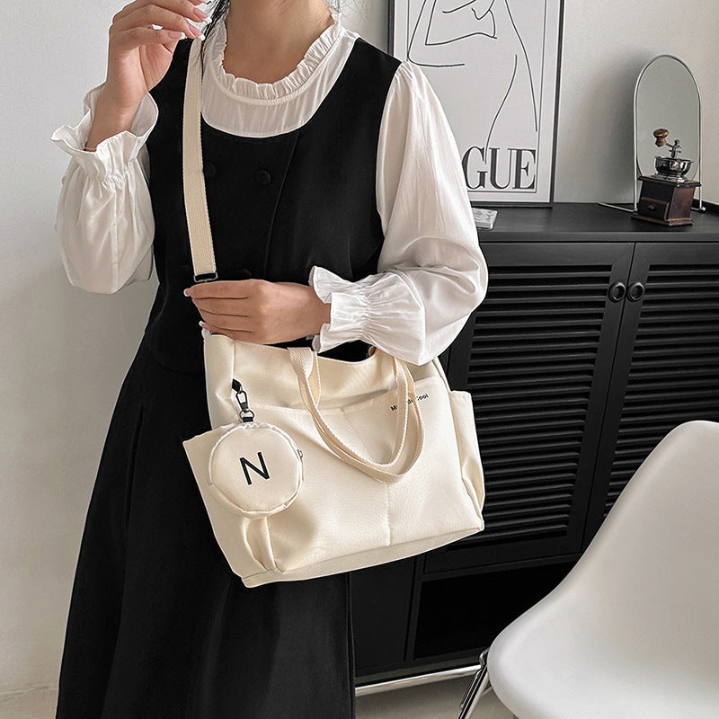 Women Shoulder Crossbody Bag Canvas Tote Messenger Bag 2024 Ladies Hand Bags Female Handbag Beige