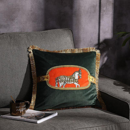 Double-sided Printed Fringe Pillow Sofa Cushion Queen emerald 45x45cm Excluding core