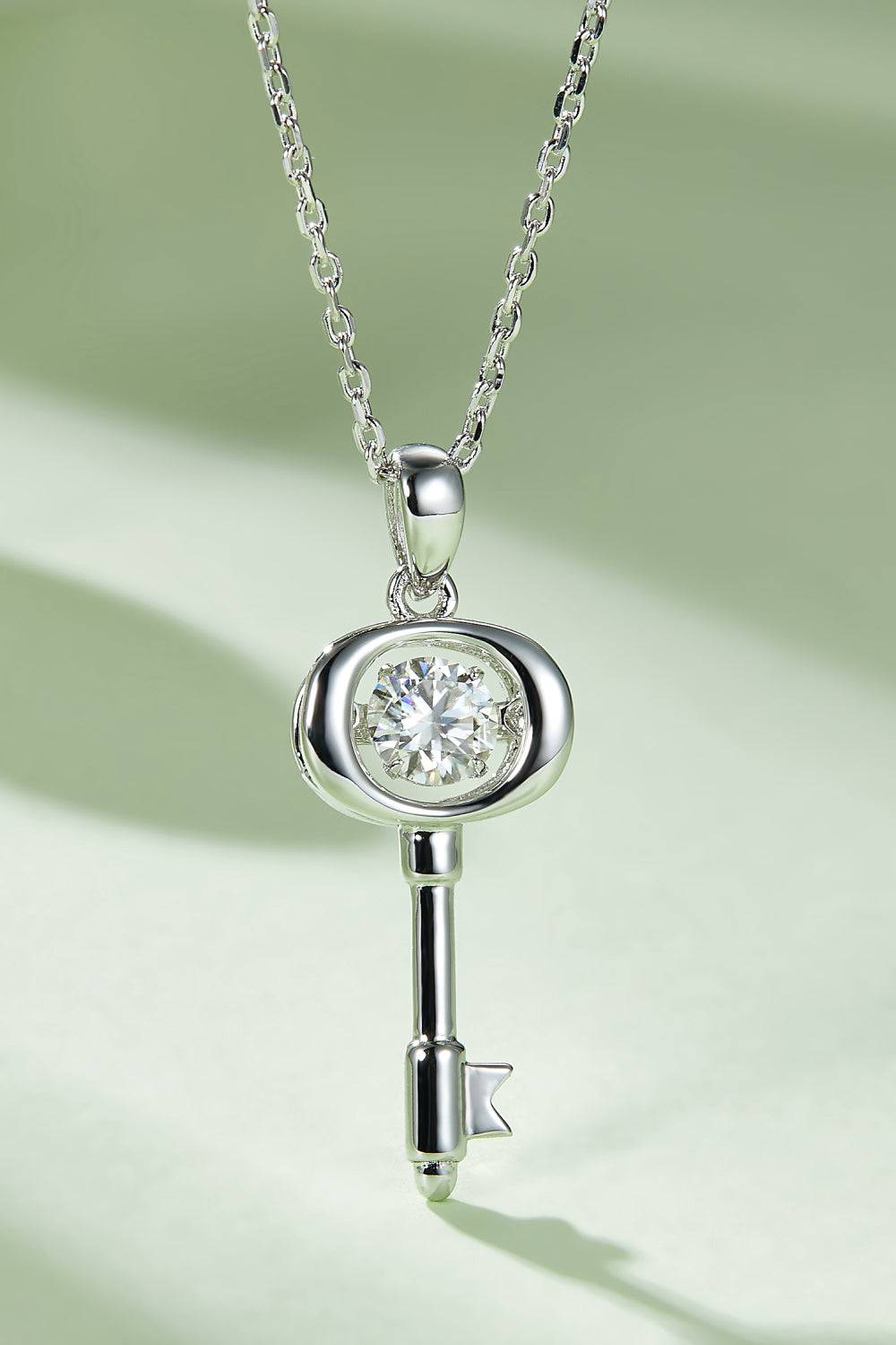 Adored Moissanite Key Pendant Necklace Silver One Size