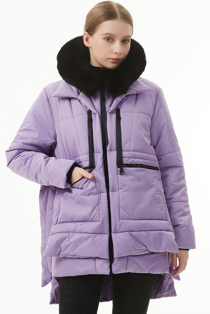 Wisteria Plush Linen Zip Up Hooded Puffer Coat