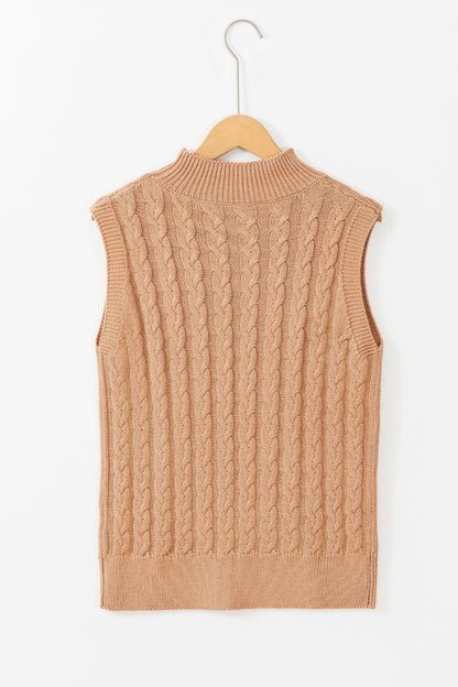 Cable-Knit Mock Neck Sweater Vest