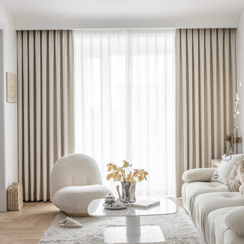 Living Room Bedroom Wheat Grain Solid Color Curtains White