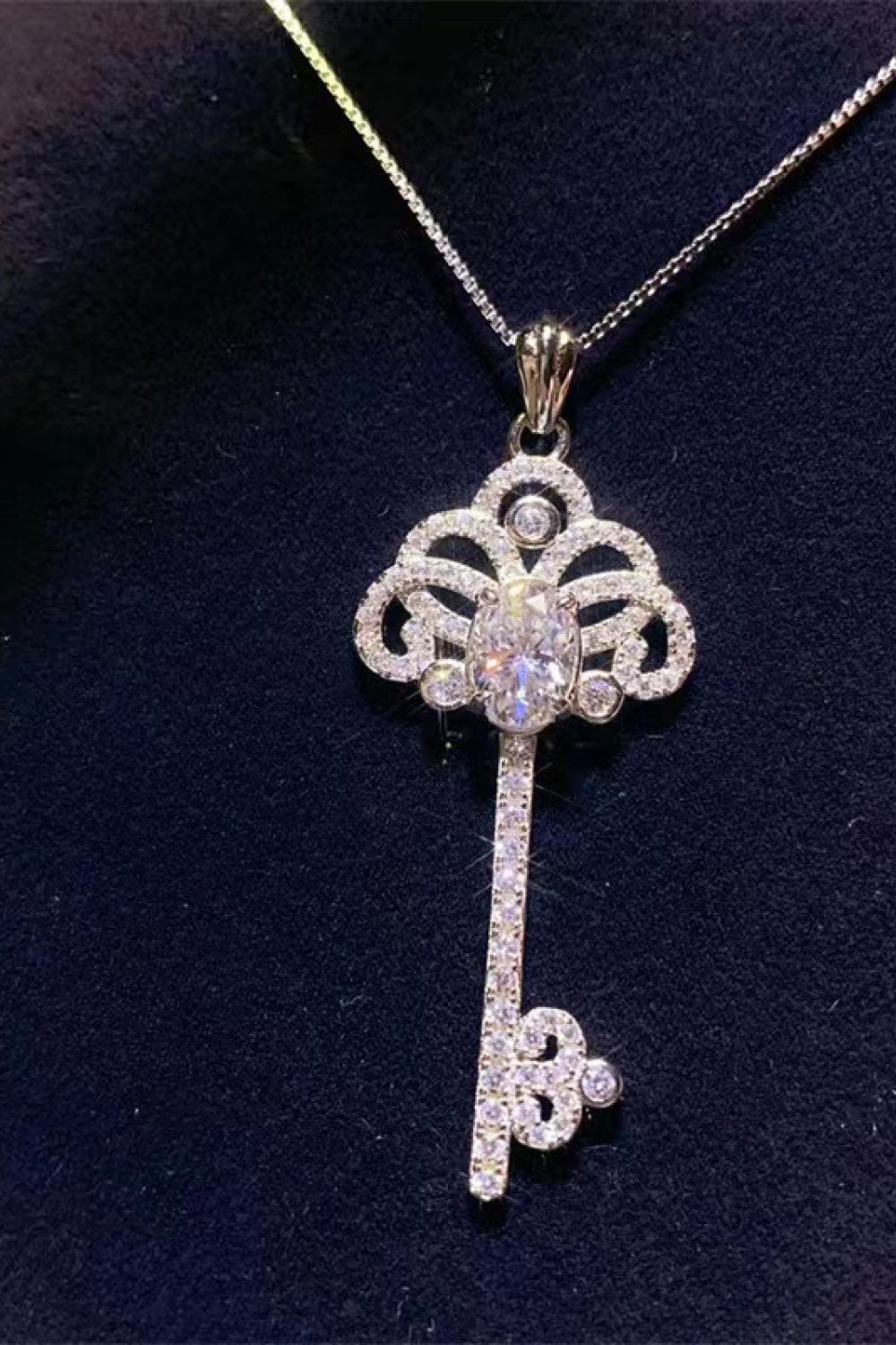 1 Carat Moissanite Key Pendant Necklace Silver One Size