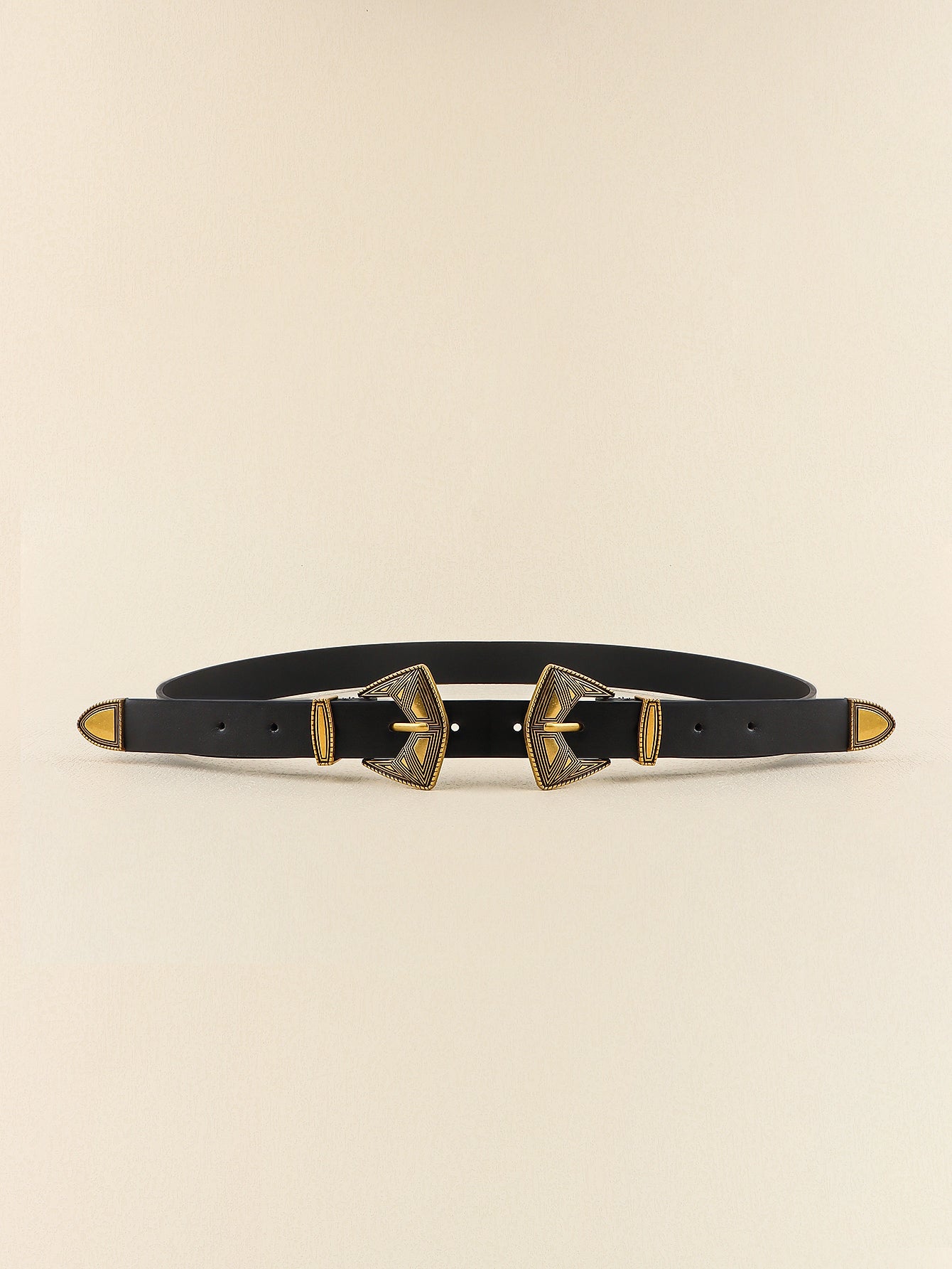 Double Buckle PU Leather Belt Gold Belt One Size