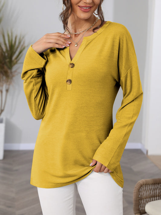 Notched Long Sleeve T-Shirt Mustard