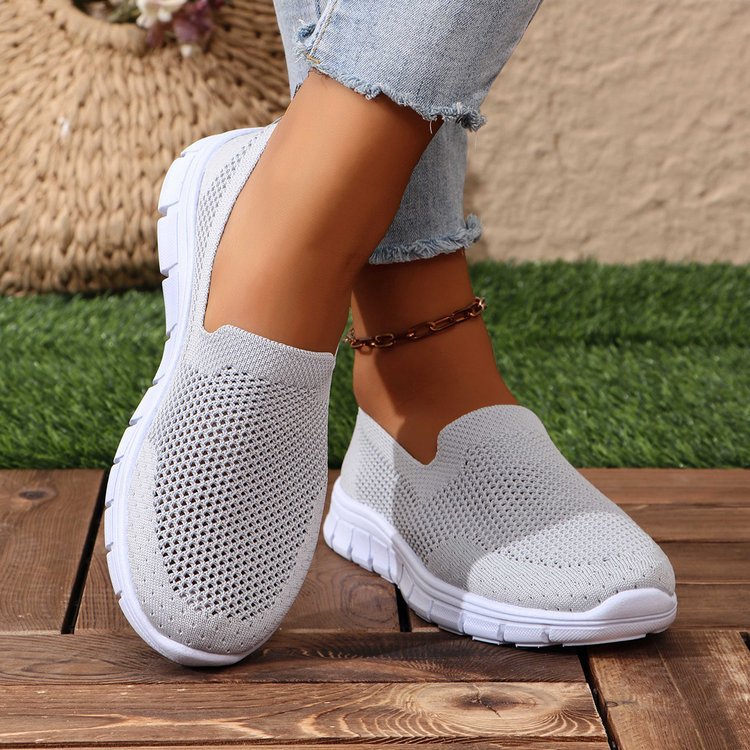 Breathable Mesh Round Toe Slip-Ons Light Gray