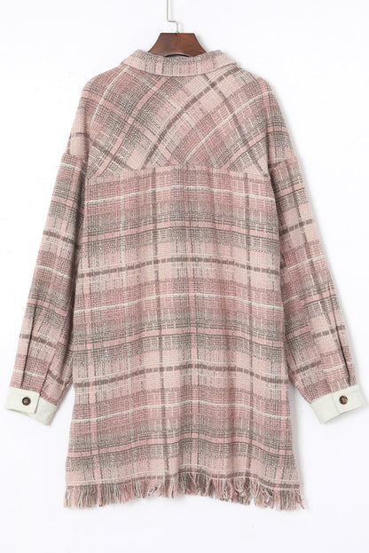 Pink Plus Size Macrame Plaid Coat