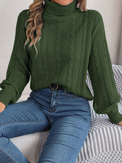 Cable-Knit Turtleneck Dropped Shoulder Sweater