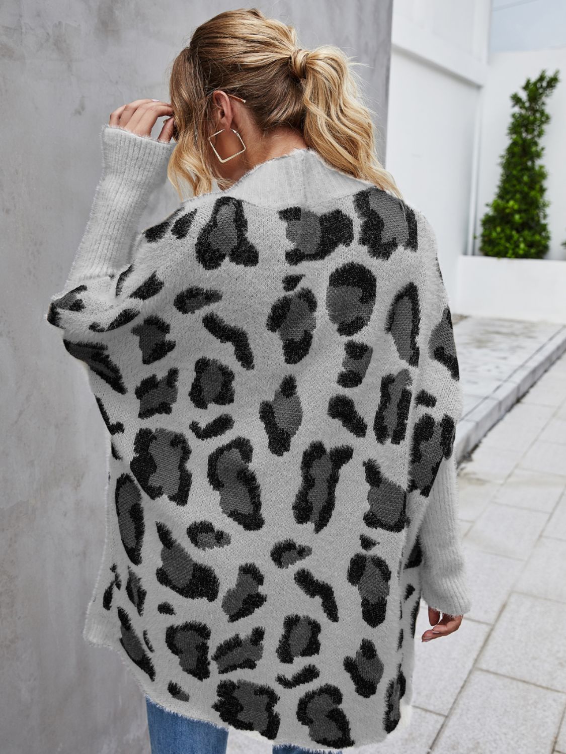 Leopard Pattern Fuzzy Cardigan - Thandynie