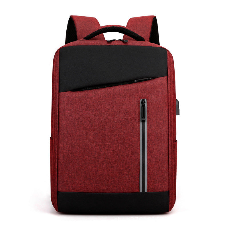 Backpack Large Capacity With Charging USB Business Casual Computer Bag Wine Red