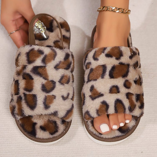 Leopard Open Toe Slippers Khaki