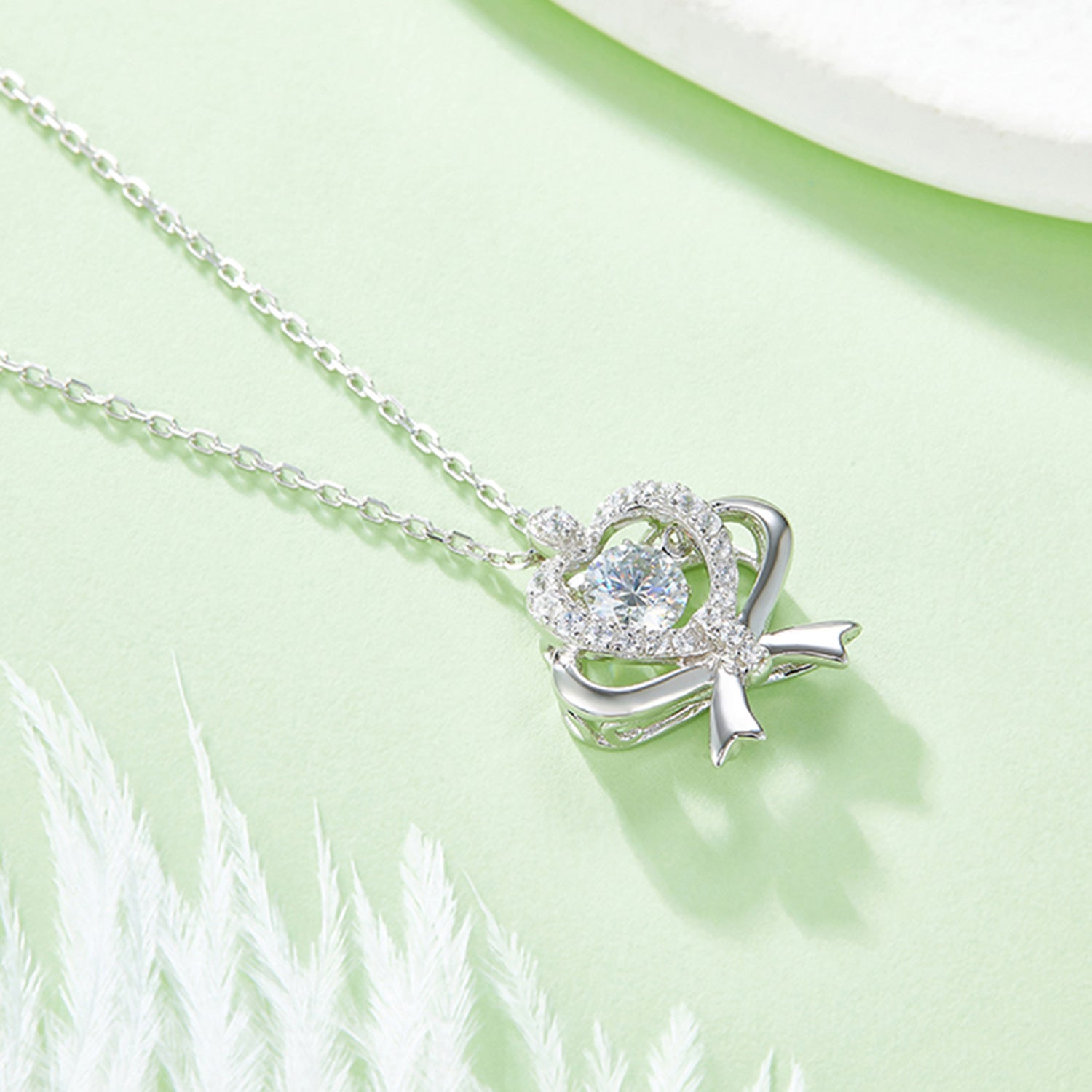 Moissanite 925 Sterling Silver Bow & Heart Necklace - Thandynie
