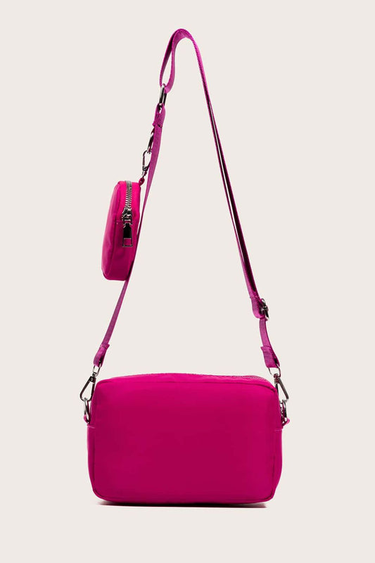 Polyester Shoulder Bag with Small Purse Hot Pink One Size
